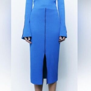 ZARA Women’s Blue Midi Pencil Skirt Size L | Classic Elegant Workwear